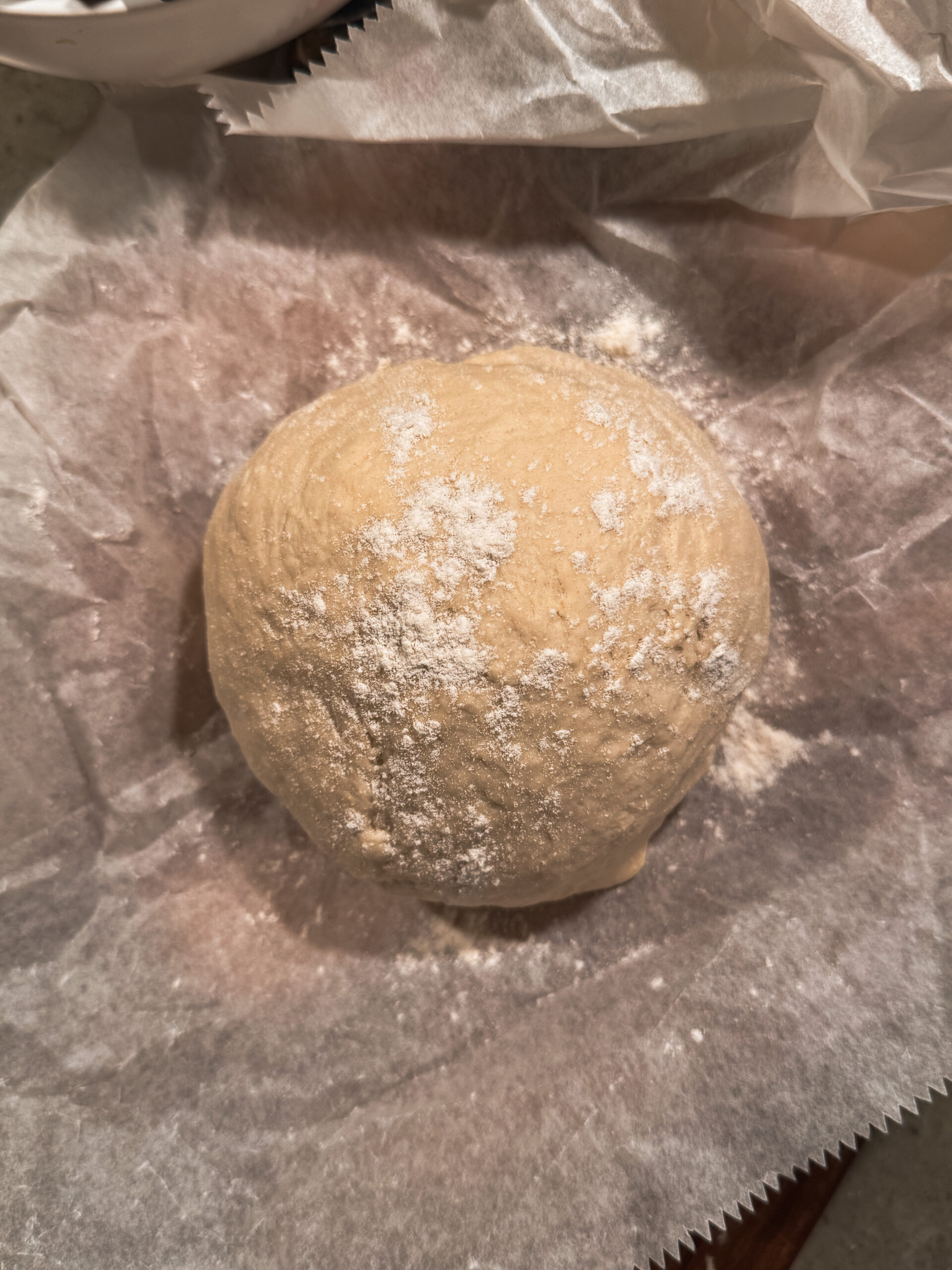a ball of dough on a paper